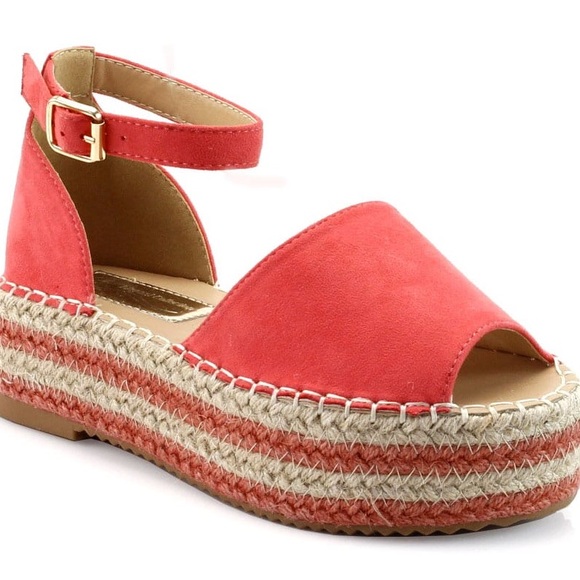Elegant Coral Espadrille Platform Flatform Sandals - Picture 7 of 7